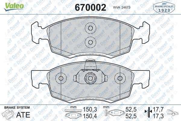 VALEO 670002 On Fren Balatasi  Renault Logan 1.6/1.5d 07>/Dacia Logan 1.4/1.6/1.5d 04>/Sandero 1.5d 08>
